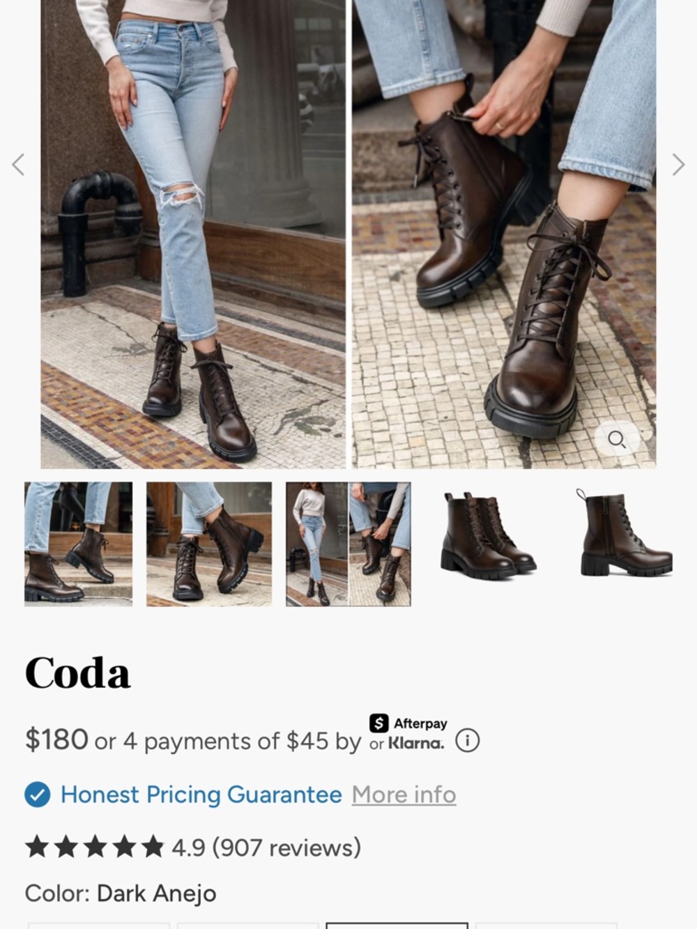 Thursday Boot Company Coda Lace-Up Combat Boots in Dark Anejo Brown -